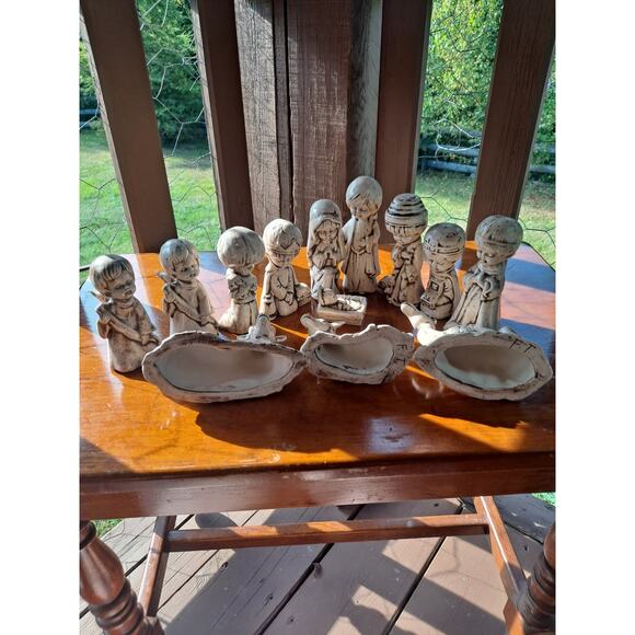 Vintage Ceramic White 13 Piece Nativity Set 1980 Duncan Enterprises Christmas - Picture 6 of 10